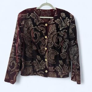 Gold Metallic Painted Velvet Blazer Whimsygoth Abstract Evening Jacket c. 1992